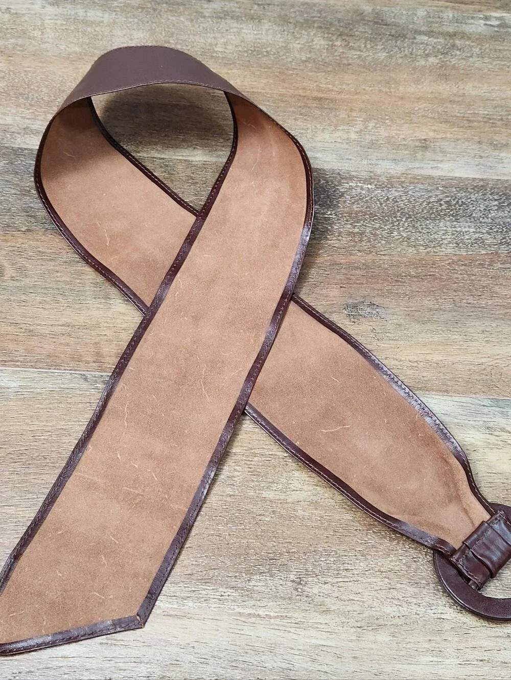 Chic Wide Brown Faux Leather Obi Belt with O-Ring Buckle – One Size